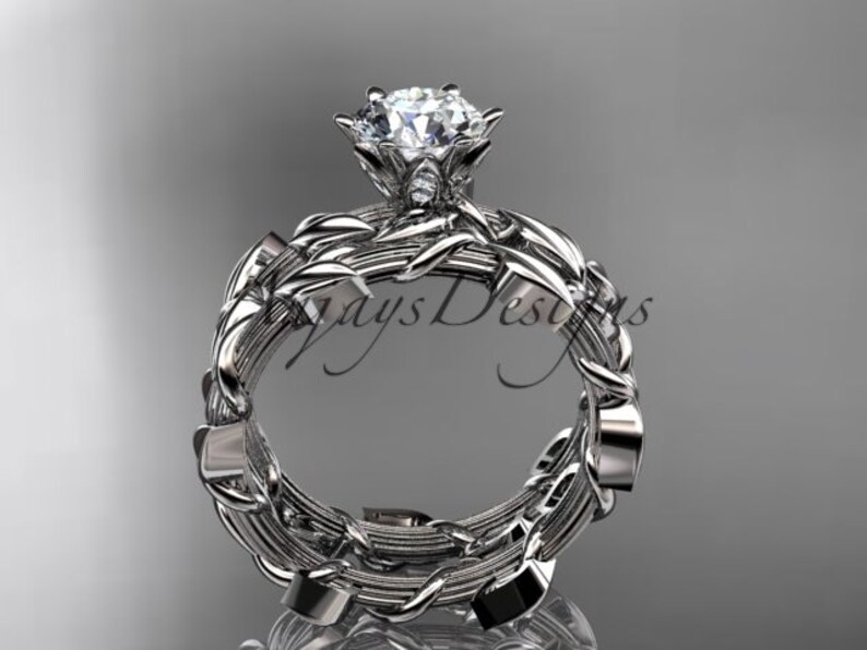 Unique Platinum Diamond Floral Wedding Ring Engagement set Etsy