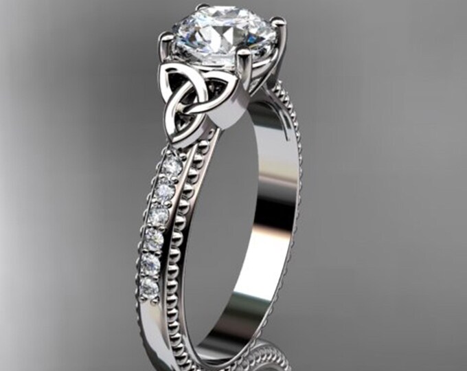 1 Carat D VS1 Round Brilliant Cut Lab Grown Diamond Celtic Engagement Ring Trinity Knot 14k White Gold CVD Lab Created