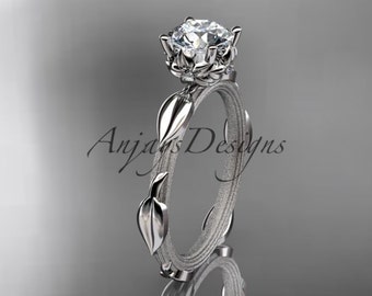 White Gold Wedding Ring 14k white Gold Diamond vine and leaf Wedding Ring Engagement Ring