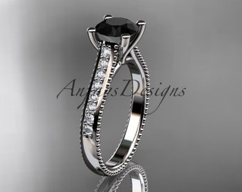 Solitaire Black Diamond Platinum Engagement Ring For Women Unique Art Deco Proposal Ring