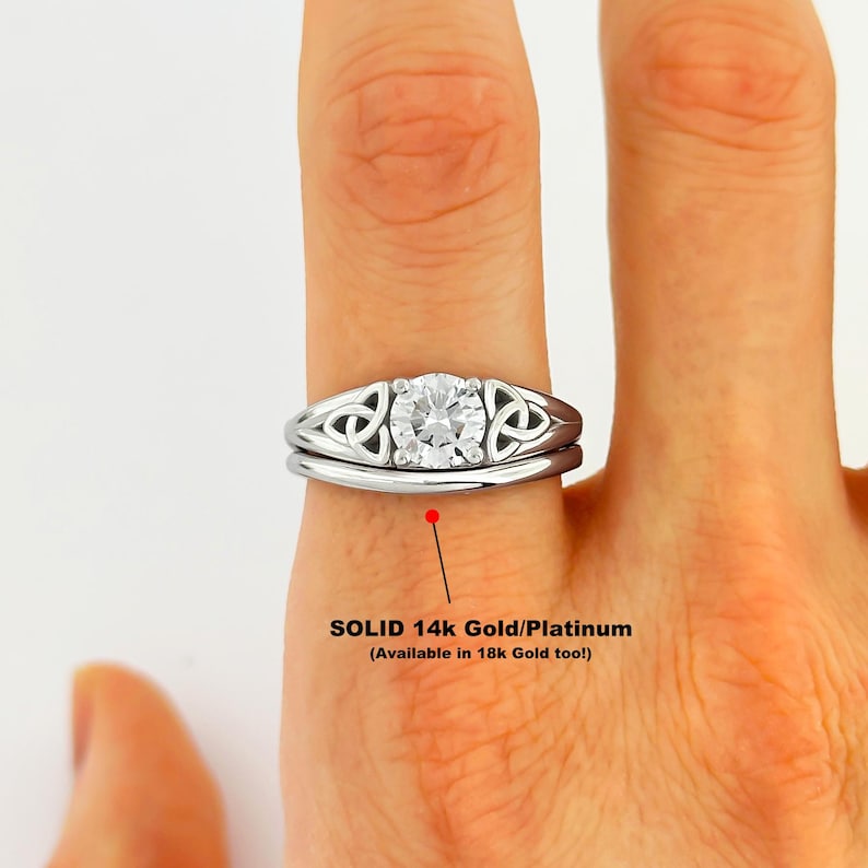 1ct lab grown diamond Celtic set, 14k white gold, trinity knot ring
