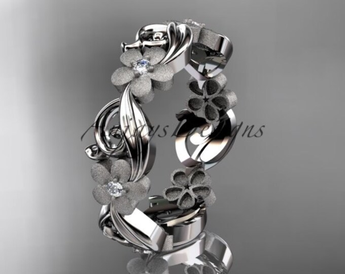 Diamond Flower Ring Platinum Ring Diamond Wedding Band Flower Band