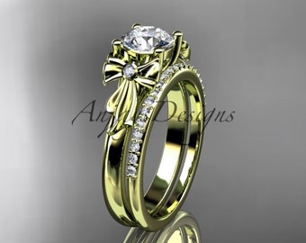 Forever One Moissanite Rings Yellow Gold 14k Engagement Set Diamond Wedding Band Bridal Set For Women