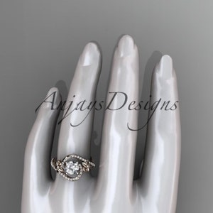 Unique Flower Engagement Ring For Women 14k Rose Gold White Sapphire Handmade Wedding Ring image 9