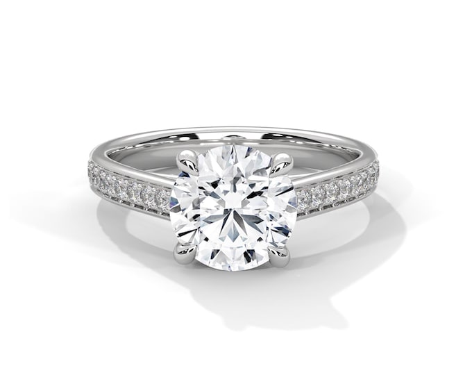 2 Carat Round Lab Diamond Engagement Ring 4 Claw Prong 14k White Gold D VS1 IGI Certified Wedding Ring