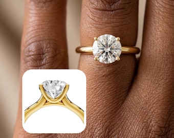 1.5 Carat Round Cut Lab Grown Diamond Solitaire Ring Minimalist Engagement Ring 18k Yellow Gold Ring 4 Prong
