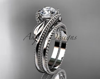 Bridal Rings Unique 14k white Gold Engagement set