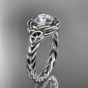 14K White Solid Gold Twisted Band Rope Wedding Ring Celtic Round Lab Grown Diamond Solitaire Engagement Ring