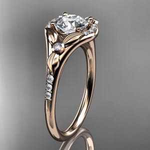1 CT Lab Grown Diamond Engagement Ring Leaf Ring Dainty Engagement Ring 14k Rose Gold Floral Rings for Women