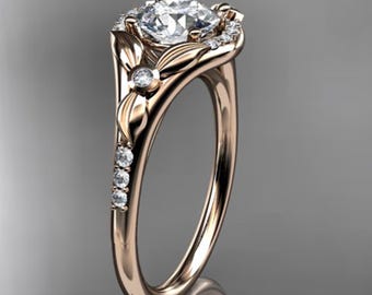 1 CT Lab Grown Diamond Engagement Ring Leaf Ring Dainty Engagement Ring 14k Rose Gold Floral Rings for Women
