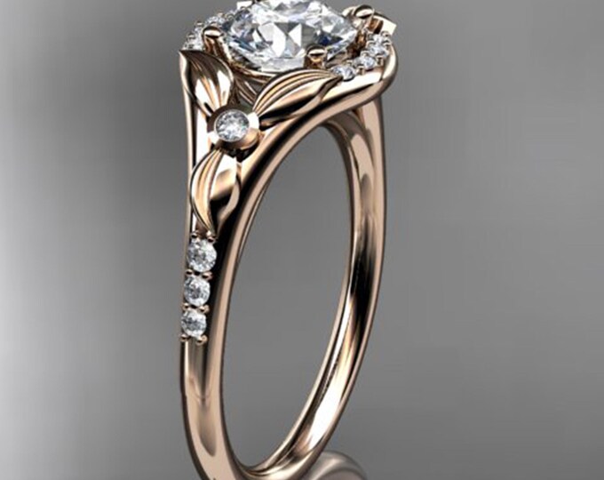 1 CT Lab Grown Diamond Engagement Ring Leaf Ring Dainty Engagement Ring 14k Rose Gold Floral Rings for Women