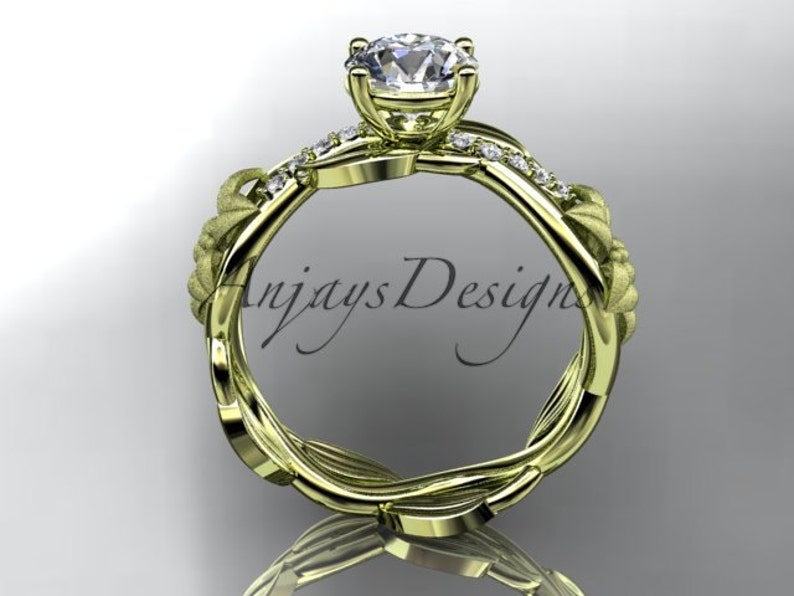 Unique Floral Yellow Gold 14k Wedding Ring Diamond Alternative Engagement Ring image 4