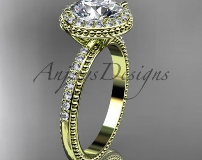 1 CT Round Lab Grown Diamond Halo Engagement Ring Unique Halo Milgrain 14k Yellow Gold