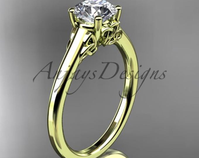 1 Carat Round VS1 Lab Grown Diamond Engagement Ring Celtic Knot Ring IGI Certified 14k Yellow Gold Unique Ring