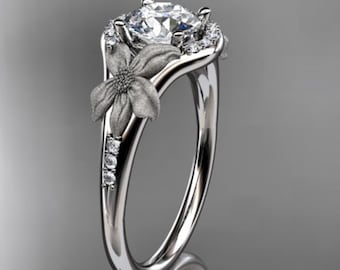 Garden Inspired Round Diamond Engagement Ring 1 Carat 14k White Gold Flower Wedding Ring Lab Grown Diamond Promise Ring