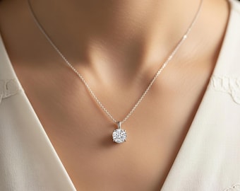 Lab Diamond Solitaire Pendant Round Cut Lab Grown Diamond Bridesmaid Pendant Solid 14K Gold Diamond Pendant Gift For Her