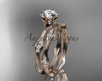 Rose Gold 14k Wedding Ring Set 1 Carat White Sapphire Engagement Set Anniversary Gift For Her