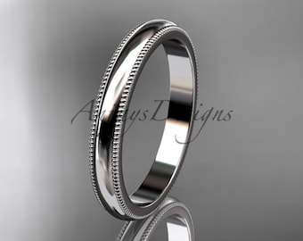 Plain Milgrain Gold Wedding Band 14K Solid Gold Milgrain Edge Classic Women Wedding Band Minimalist Ring