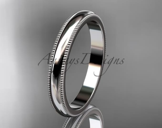 Plain Milgrain Gold Wedding Band 14K Solid Gold Milgrain Edge Classic Women Wedding Band Minimalist Ring