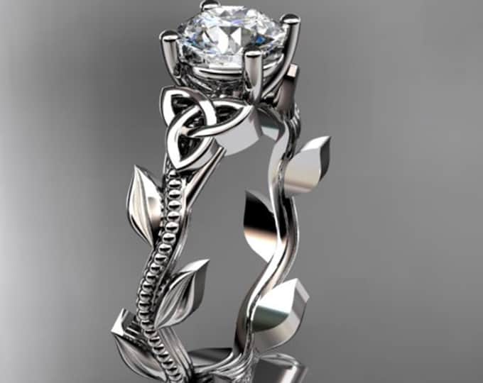 Nature Inspired Celtic Engagement Ring 1 Carat Lab Grown Diamond Trinity Knot Wedding Ring 14k White Gold