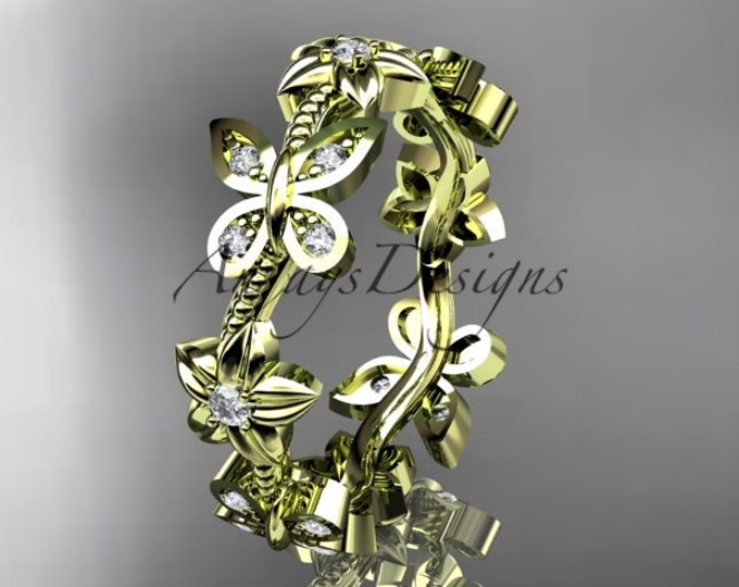 14kt Yellow Gold Diamond Floral butterfly Wedding Ring - Engagement Ring - Wedding band