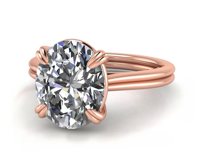 3 Carat Oval Lab Grown Diamond Solitaire Ring CVD Diamond IGI Certified Double Claw Prong Engagement Ring 14k Rose Gold