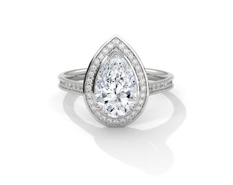 2 Carat Pear Cut Diamond Engagement Ring Halo Pear Shape Lab Grown Diamond Ring 14K Gold Pear Engagement Ring