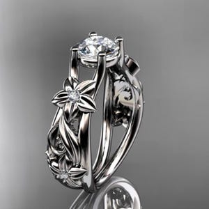 Unique Diamond Flower Engagement Ring Floral Wedding Ring 14k White Gold Engagement Ring Nature Inspired 1 Carat Lab Grown Diamond