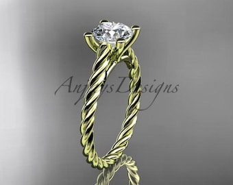 Solid 14k Yellow Gold Twisted Rope Engagement Ring 1 Carat Round Diamond Ring Lab Grown Diamond Braided Wedding Ring