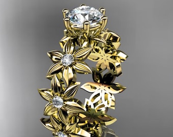 1 Carat Round Lab Grown Diamond Nature Inspired Ring Lotus Flower Unique Anniversary Ring