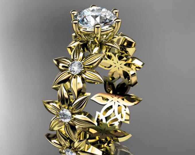 1 Carat Round Lab Grown Diamond Nature Inspired Ring Lotus Flower Unique Anniversary Ring
