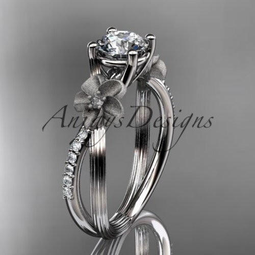 14k White Gold Diamond Floral Leaf and Vine Wedding Ring Etsy