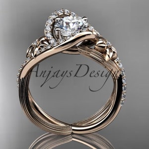 Unique Flower Engagement Ring For Women 14k Rose Gold White Sapphire Handmade Wedding Ring image 5