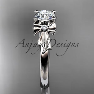 Bow bridal Ring 14kt white Gold Diamond Unique Engagement Ring Wedding Ring image 2