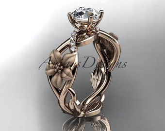 Forever One Moissanite Floral Engagement Ring 14k Rose Gold Nature Inspired