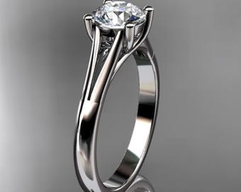 1 Carat Lab Grown Diamond Solitaire Engagement Ring Round Brilliant CVD Diamond Ring 14K White Gold Minimalist Ring