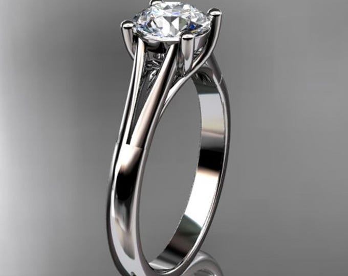 1 Carat Lab Grown Diamond Engagement Ring Round Brilliant CVD Diamond Ring 14K White Gold Minimalist Ring