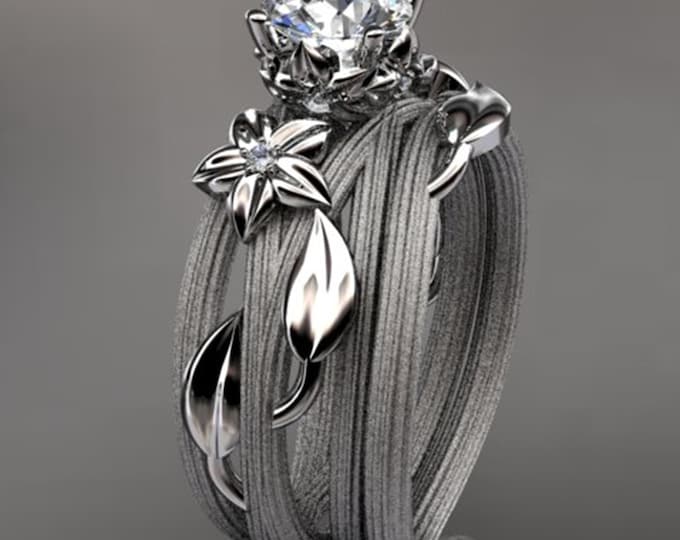 Nature Inspired Engagement Ring Set 14k White Gold 1 Carat Lab Grown Diamond IGI Certified