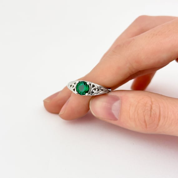 10K White Gold Emerald Trinity Engagement Ring