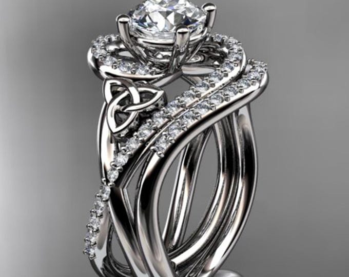 Celtic Trinity Knot Engagement Bridal Set 1 Carat Lab Grown Diamond Trinity Knot Engagement Set with Diamond Matching Band