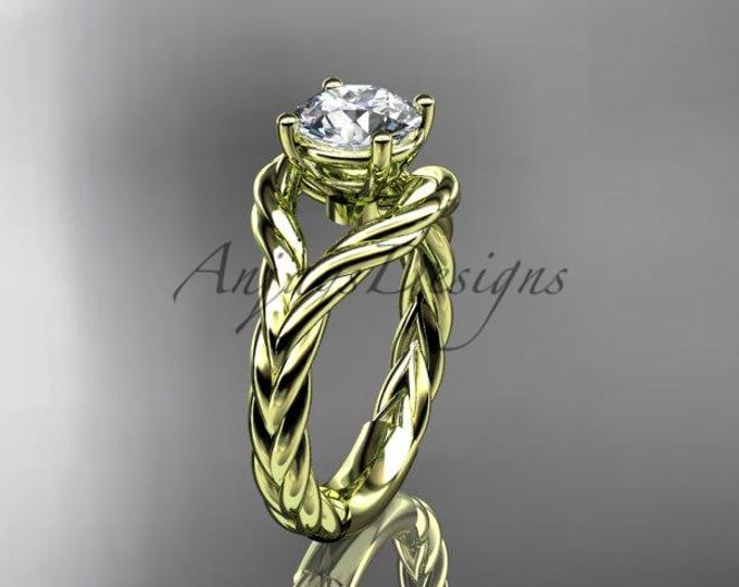 Twisted Rope Engagement Ring 14K Yellow Gold 1 Carat Round Lab Grown Diamond IGI Certified Rope Bridal Ring