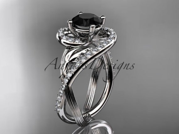 Unique 14kt white Gold Diamond leaf and vine Wedding Ring | Etsy