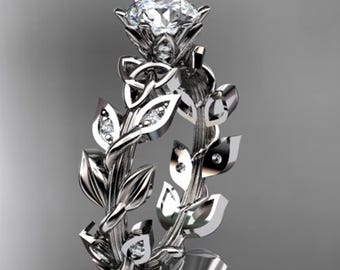 Celtic Engagement Ring Nature Inspired 1 Carat Lab Grown Diamond 14k White Gold Trinity Knot Wedding Ring IGI Certified