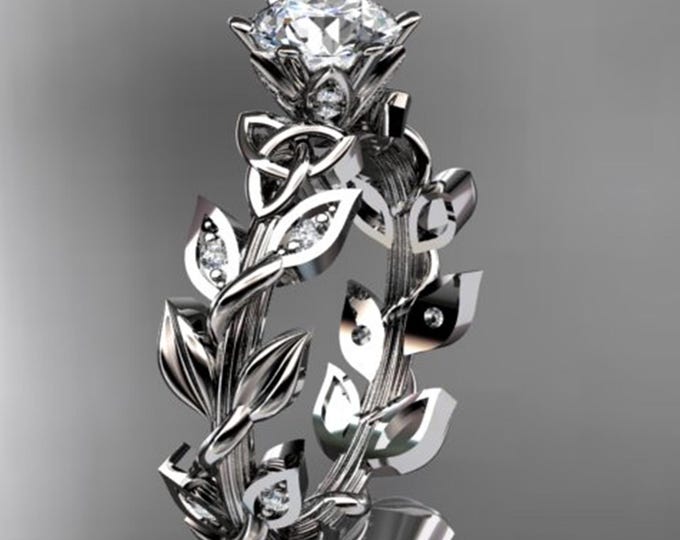 Celtic Engagement Ring Nature Inspired 1 Carat Lab Grown Diamond 14k White Gold Trinity Knot Wedding Ring IGI Certified