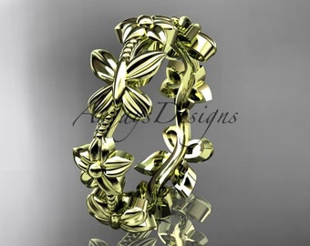 Solid Gold Butterfly Wedding Band 14k Real Gold Nature Inspired Wedding Ring Women Flower Ring