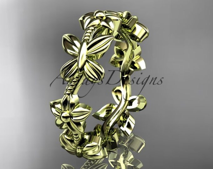 Solid Gold Butterfly Wedding Band 14k Real Gold Nature Inspired Wedding Ring Women Flower Ring