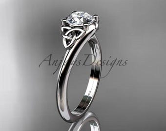 1 Carat Round Diamond Engagement Ring Celtic Wedding Ring 14k White Gold Ring Dainty Wedding Ring