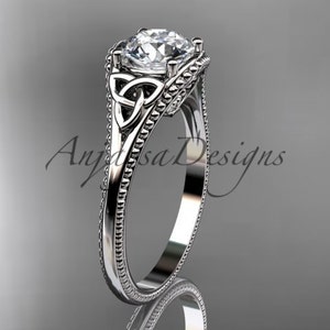 Celtic Engagement Ring Celtic Trinity Knot Wedding Ring Diamond Celtic Wedding Ring White Gold Bridal Ring Unique Engagement Ring