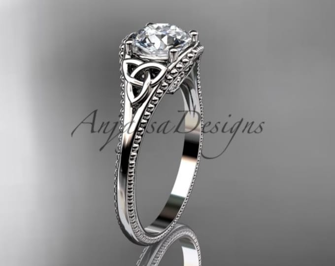 Celtic Engagement Ring Celtic Trinity Knot Wedding Ring Diamond Celtic Wedding Ring White Gold Bridal Ring Unique Engagement Ring