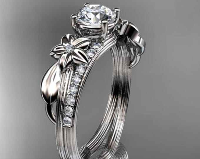Diamond Flower Engagement Ring 1 CT Lab Grown Diamond Nature Inspired Ring 14k White Gold Proposal Ring